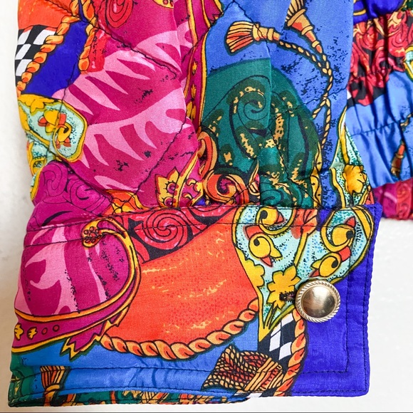 90s Vintage Georgiou 100% Silk Quilted Bomber Jacket Size Medium / Women's 8 - Picture 5 of 6